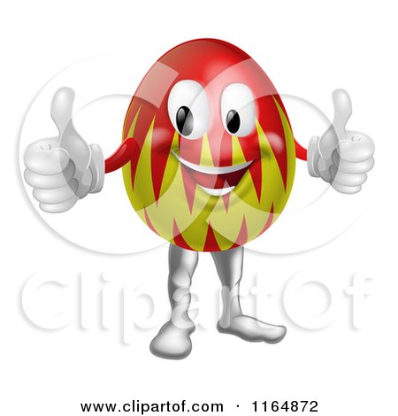 Cartoon of a Red and Green Easter Egg Mascot Holding Two Thumbs up - Royalty Free Vector Clipart by AtStockIllustration