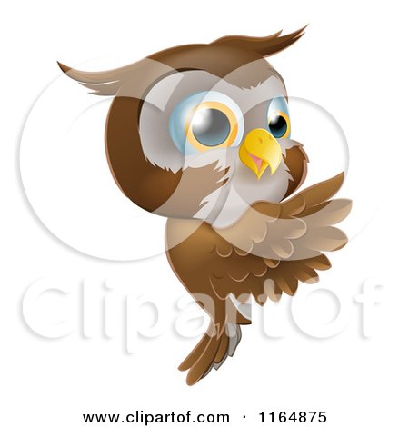 Cartoon of a Happy Owl Pointing to a Sign - Royalty Free Vector Clipart by AtStockIllustration
