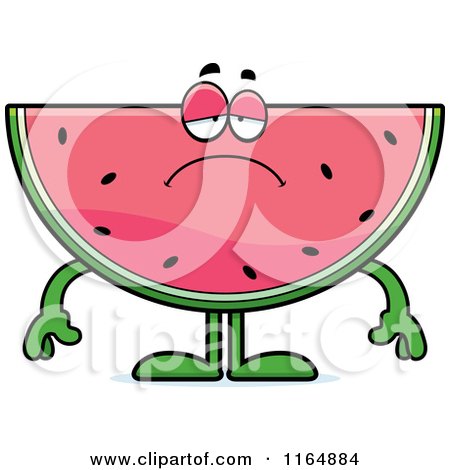 Cartoon of a Depressed Watermelon Mascot - Royalty Free Vector Clipart by Cory Thoman