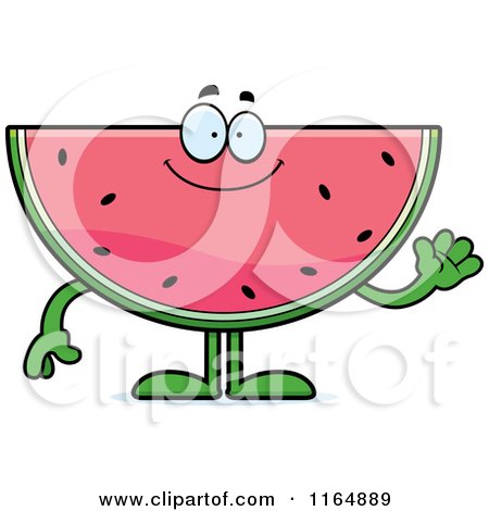 Cartoon of a Waving Watermelon Mascot - Royalty Free Vector Clipart by Cory Thoman