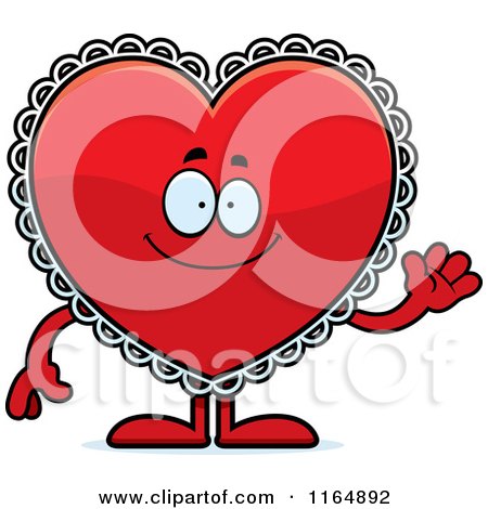 Cartoon of a Waving Red Doily Valentine Heart Mascot - Royalty Free Vector Clipart by Cory Thoman