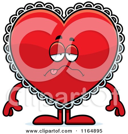 Cartoon of a Sick Red Doily Valentine Heart Mascot - Royalty Free Vector Clipart by Cory Thoman
