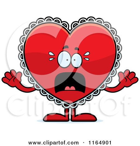 Cartoon of a Scared Red Doily Valentine Heart Mascot - Royalty Free Vector Clipart by Cory Thoman