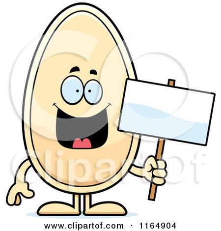 Cartoon of a Seed Mascot Holding a Sign - Royalty Free Vector Clipart by Cory Thoman