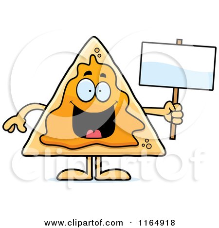 Cartoon of a Nacho Mascot Holding a Sign - Royalty Free Vector Clipart by Cory Thoman