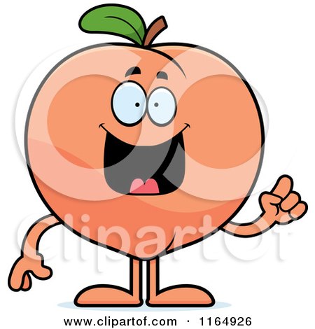 Cartoon of a Peach Mascot with an Idea - Royalty Free Vector Clipart by Cory Thoman