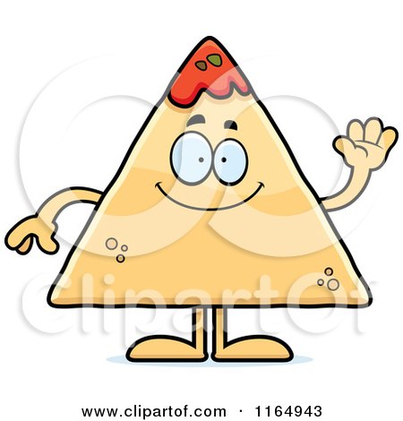 Cartoon of a Waving TORTILLA Chip with Salsa Mascot - Royalty Free Vector Clipart by Cory Thoman