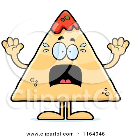 Cartoon of a Scared TORTILLA Chip with Salsa Mascot - Royalty Free Vector Clipart by Cory Thoman