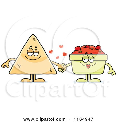 Cartoon of a TORTILLA Chip Holding Hands with Salsa - Royalty Free Vector Clipart by Cory Thoman