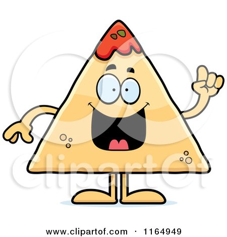 Cartoon of a TORTILLA Chip with Salsa Mascot with an Idea - Royalty Free Vector Clipart by Cory Thoman