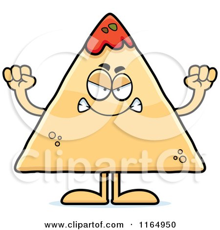 Cartoon of a Mad TORTILLA Chip with Salsa Mascot - Royalty Free Vector Clipart by Cory Thoman