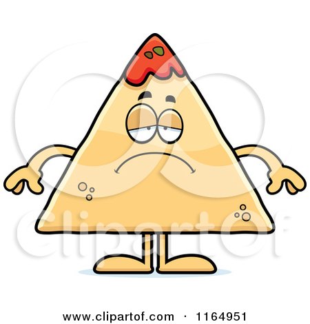 Cartoon of a Depressed TORTILLA Chip with Salsa Mascot - Royalty Free Vector Clipart by Cory Thoman