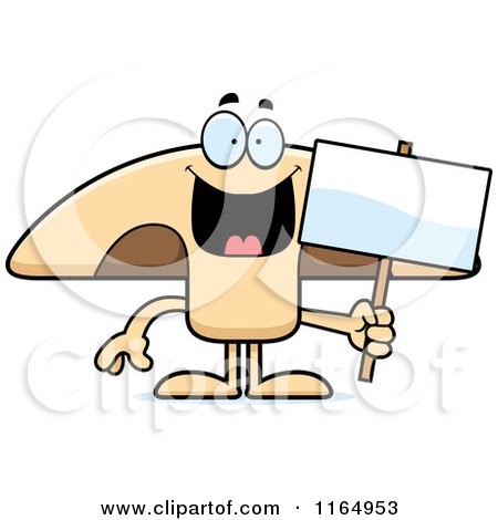 Cartoon of a Mushroom Mascot Holding a Sign - Royalty Free Vector Clipart by Cory Thoman