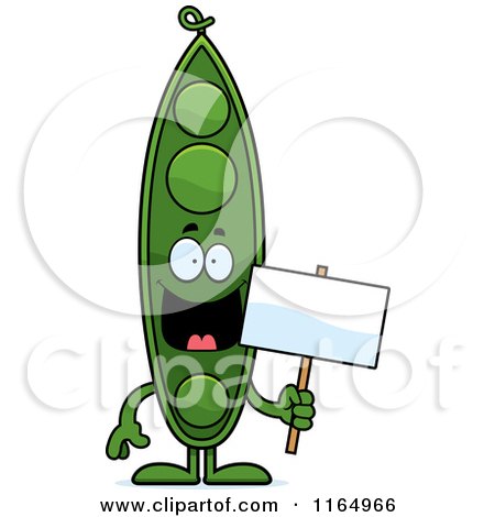Cartoon of a Pea Pod Mascot Holding a Sign - Royalty Free Vector Clipart by Cory Thoman