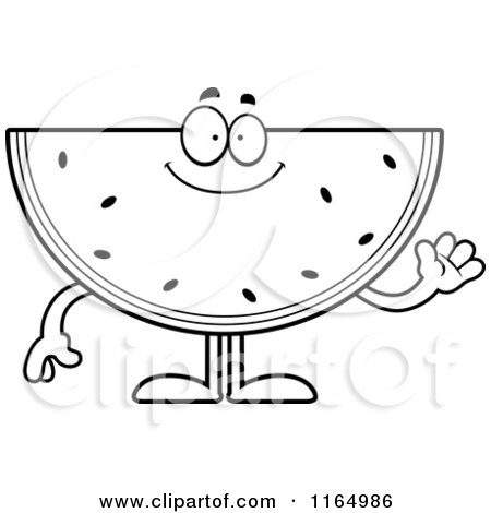 Cartoon Clipart Of A Waving Watermelon Mascot - Vector Outlined Coloring Page by Cory Thoman
