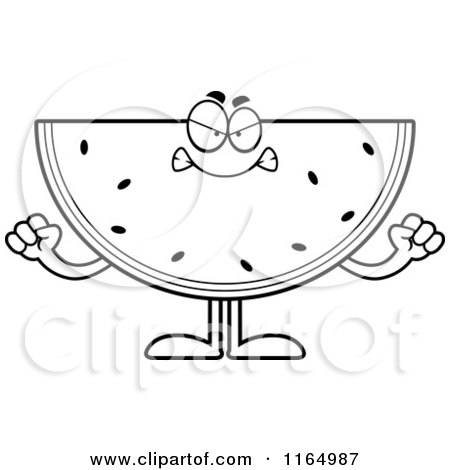 Cartoon Clipart Of A Mad Watermelon Mascot - Vector Outlined Coloring Page by Cory Thoman