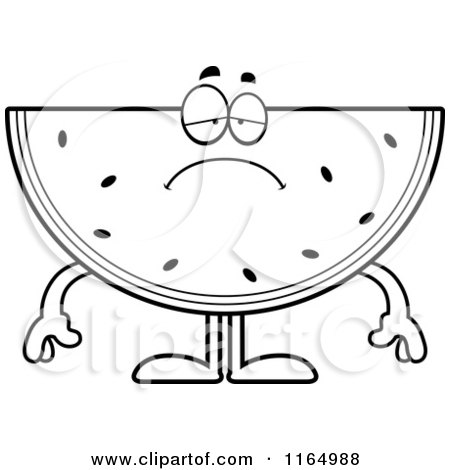Cartoon Clipart Of A Depressed Watermelon Mascot - Vector Outlined Coloring Page by Cory Thoman