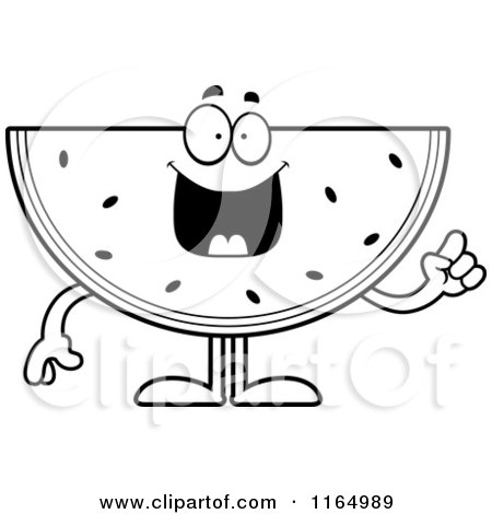 Cartoon Clipart Of A Watermelon Mascot with an Idea - Vector Outlined Coloring Page by Cory Thoman