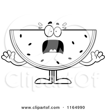 Cartoon Clipart Of A Screaming Watermelon Mascot - Vector Outlined Coloring Page by Cory Thoman