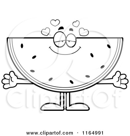 Cartoon Clipart Of A Loving Watermelon Mascot - Vector Outlined Coloring Page by Cory Thoman