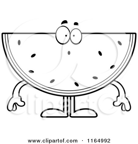Cartoon Clipart Of A Surprised Watermelon Mascot - Vector Outlined Coloring Page by Cory Thoman