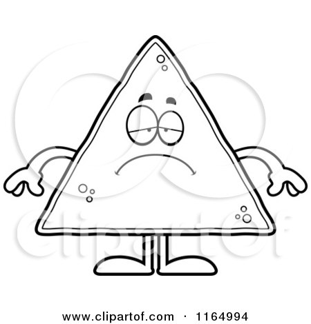 Cartoon Clipart Of A Depressed Tortilla Chip Mascot - Vector Outlined Coloring Page by Cory Thoman