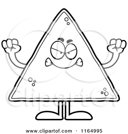 Cartoon Clipart Of A Mad Tortilla Chip Mascot - Vector Outlined Coloring Page by Cory Thoman