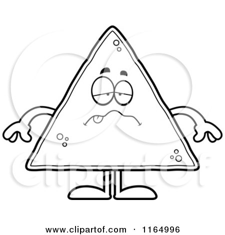 Cartoon Clipart Of A Sick Tortilla Chip Mascot - Vector Outlined Coloring Page by Cory Thoman