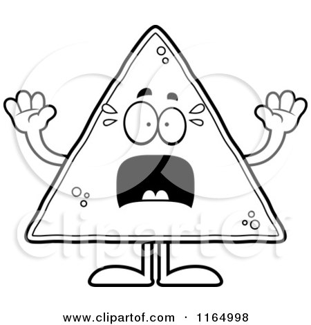 Cartoon Clipart Of A Scared Tortilla Chip Mascot - Vector Outlined Coloring Page by Cory Thoman