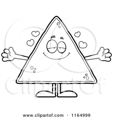 Cartoon Clipart Of A Loving Tortilla Chip Mascot - Vector Outlined Coloring Page by Cory Thoman