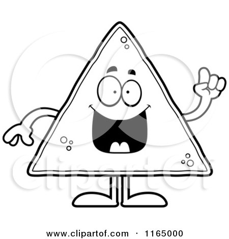 Cartoon Clipart Of A Tortilla Chip Mascot with an Idea - Vector Outlined Coloring Page by Cory Thoman