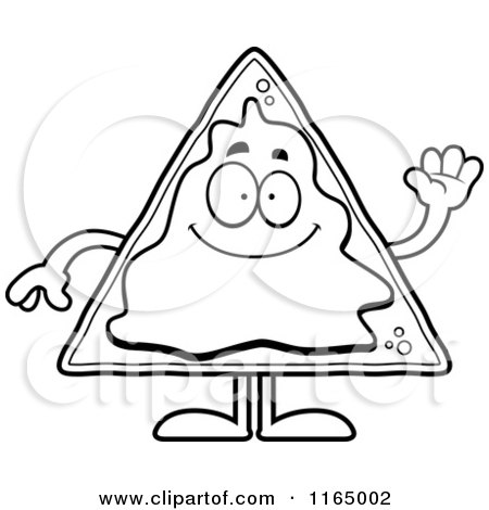 Cartoon Clipart Of A Waving Nacho Mascot - Vector Outlined Coloring Page by Cory Thoman