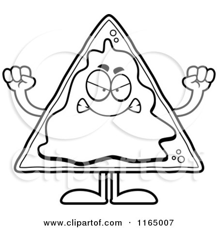 Cartoon Clipart Of A Mad Nacho Mascot - Vector Outlined Coloring Page by Cory Thoman
