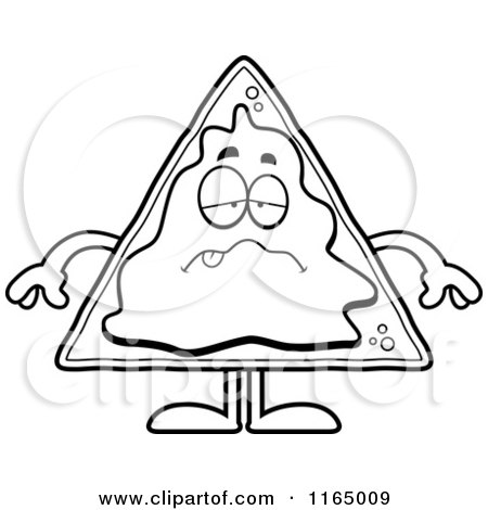 Cartoon Clipart Of A Sick Nacho Mascot - Vector Outlined Coloring Page by Cory Thoman
