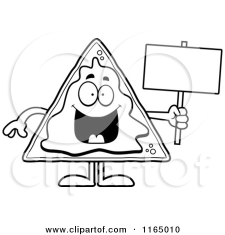 Cartoon Clipart Of A Nacho Mascot Holding a Sign - Vector Outlined Coloring Page by Cory Thoman