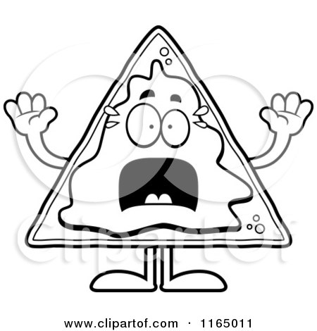 Cartoon Clipart Of A Scared Nacho Mascot - Vector Outlined Coloring Page by Cory Thoman