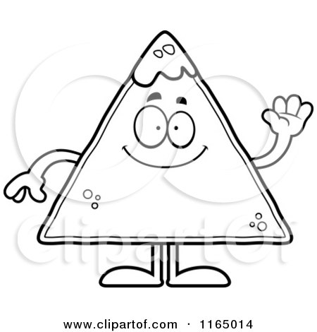 Cartoon Clipart Of A Waving TORTILLA Chip with Salsa Mascot - Vector Outlined Coloring Page by Cory Thoman