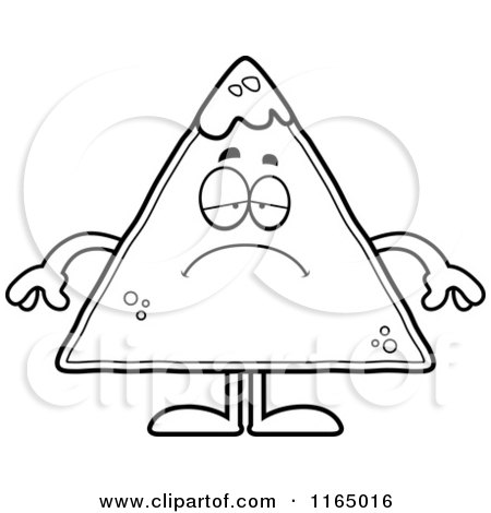 Cartoon Clipart Of A Depressed TORTILLA Chip with Salsa Mascot - Vector Outlined Coloring Page by Cory Thoman