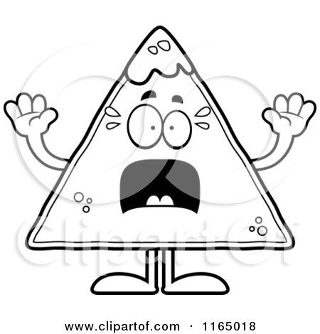 Cartoon Clipart Of A Scared TORTILLA Chip with Salsa Mascot - Vector Outlined Coloring Page by Cory Thoman