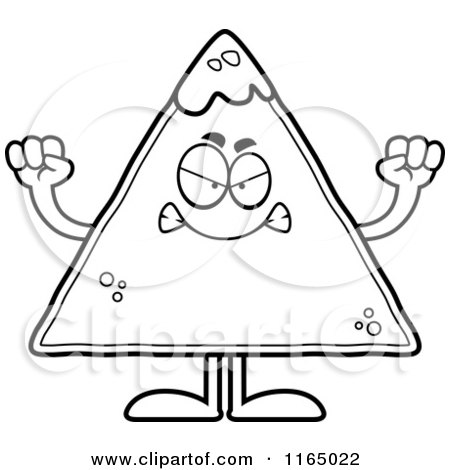Cartoon Clipart Of A Mad TORTILLA Chip with Salsa Mascot - Vector Outlined Coloring Page by Cory Thoman