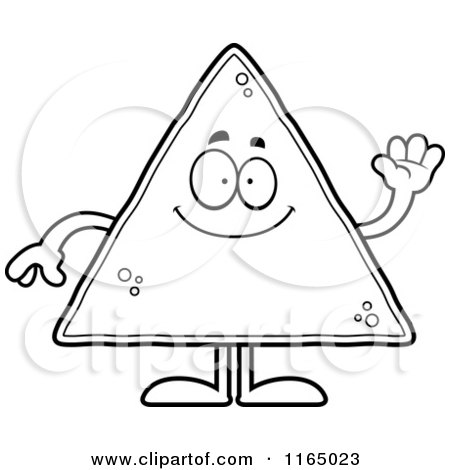Cartoon Clipart Of A Waving Tortilla Chip Mascot - Vector Outlined Coloring Page by Cory Thoman