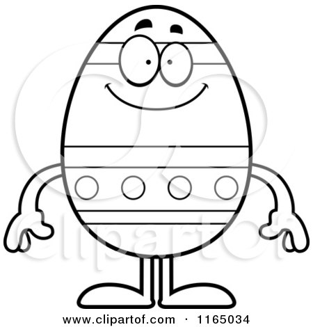 Cartoon Clipart Of A Happy Easter Egg Mascot - Vector Outlined Coloring Page by Cory Thoman