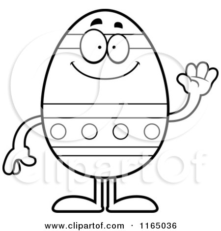 Cartoon Clipart Of A Waving Easter Egg Mascot - Vector Outlined Coloring Page by Cory Thoman