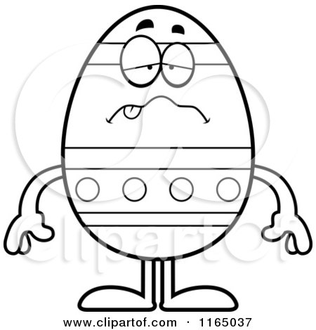 Cartoon Clipart Of A Sick Easter Egg Mascot - Vector Outlined Coloring Page by Cory Thoman