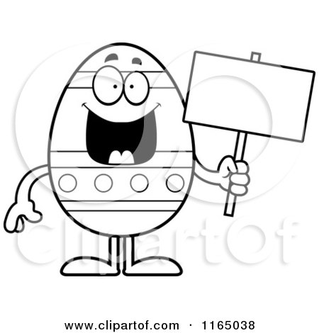 Cartoon Clipart Of A Happy Easter Egg Mascot Holding a Sign - Vector Outlined Coloring Page by Cory Thoman