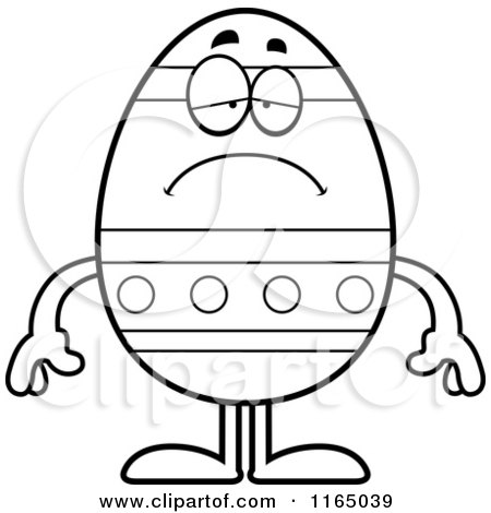 Cartoon Clipart Of A Depressed Easter Egg Mascot - Vector Outlined Coloring Page by Cory Thoman