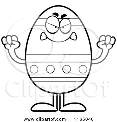 Cartoon Clipart Of A Mad Easter Egg Mascot - Vector Outlined Coloring Page by Cory Thoman