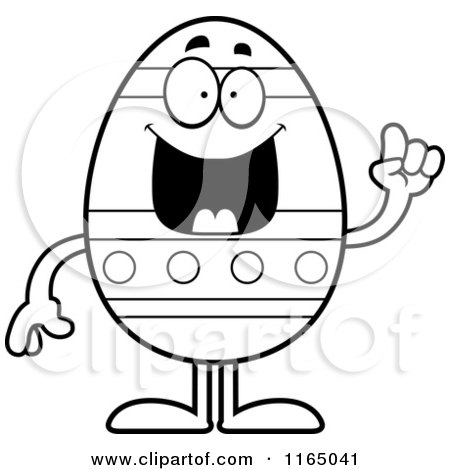 Cartoon Clipart Of A Smart Easter Egg Mascot with an Idea - Vector Outlined Coloring Page by Cory Thoman