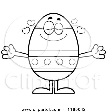 Cartoon Clipart Of A Loving Easter Egg Mascot - Vector Outlined Coloring Page by Cory Thoman
