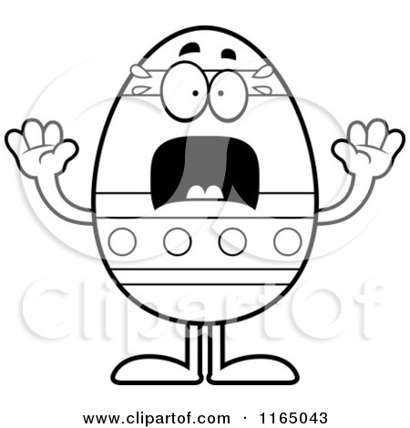Cartoon Clipart Of A Screaming Easter Egg Mascot - Vector Outlined Coloring Page by Cory Thoman